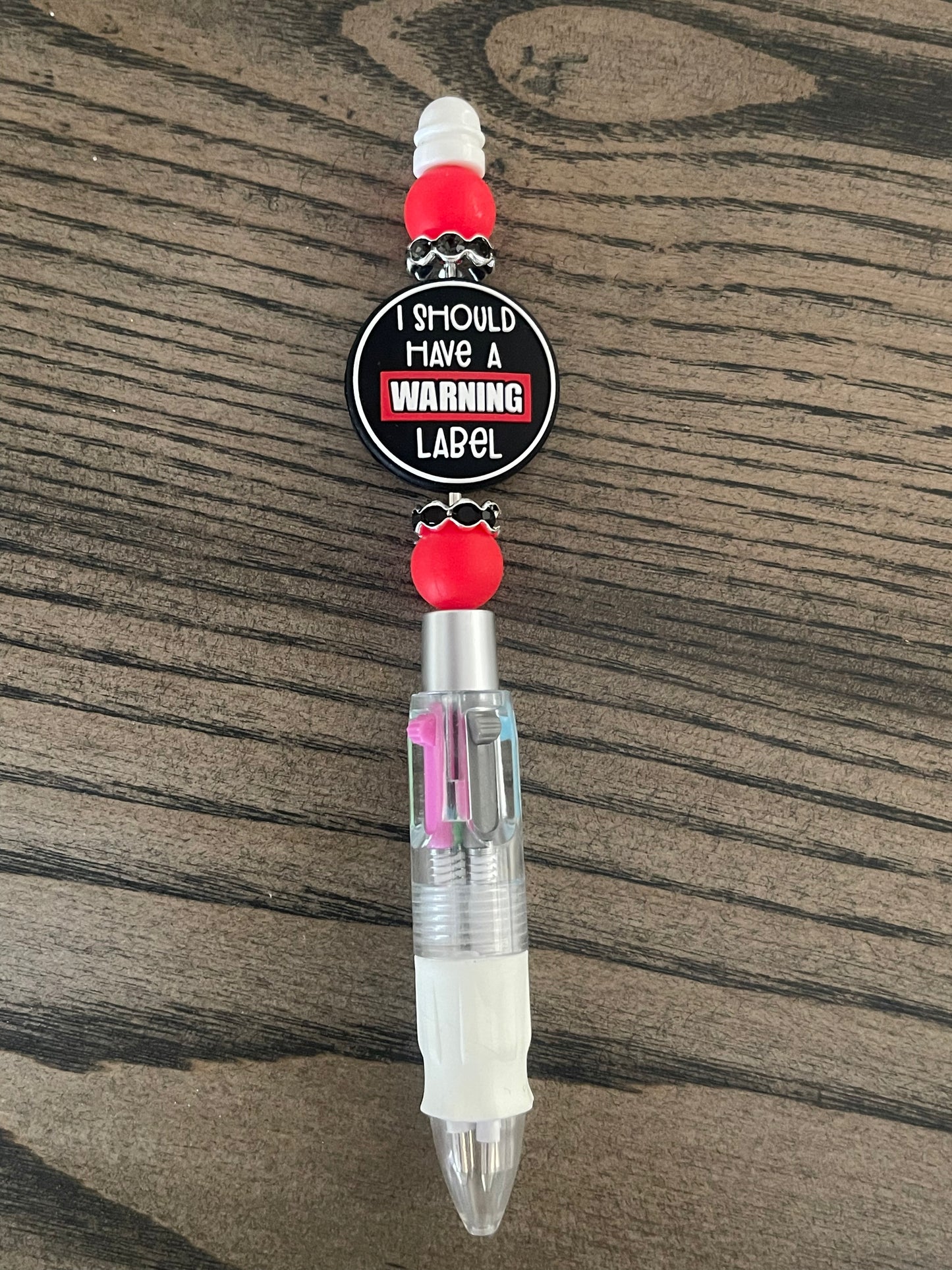 I Should Have A Warning Label Silicon Bead Pen - 4 color pen