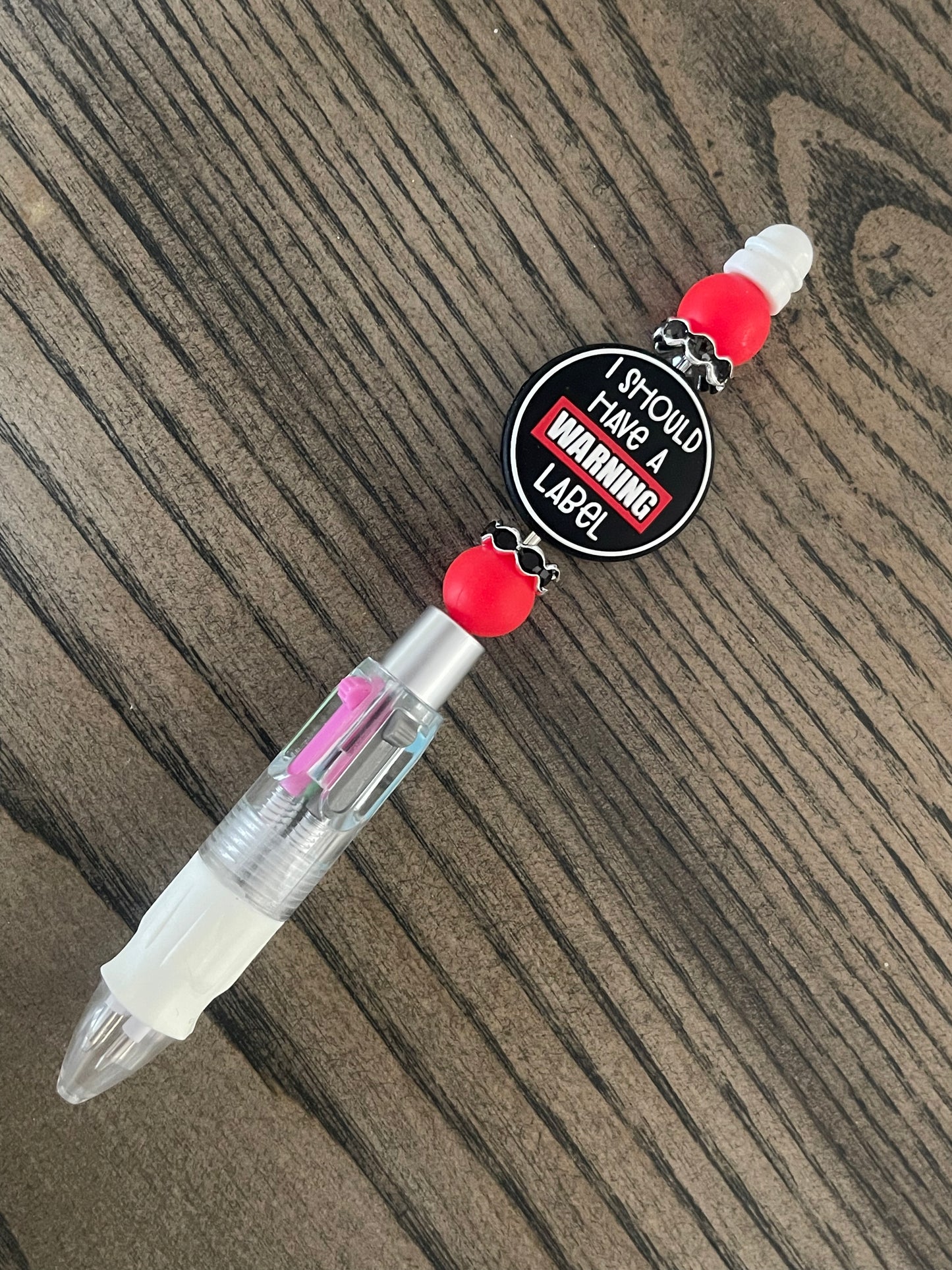 I Should Have A Warning Label Silicon Bead Pen - 4 color pen