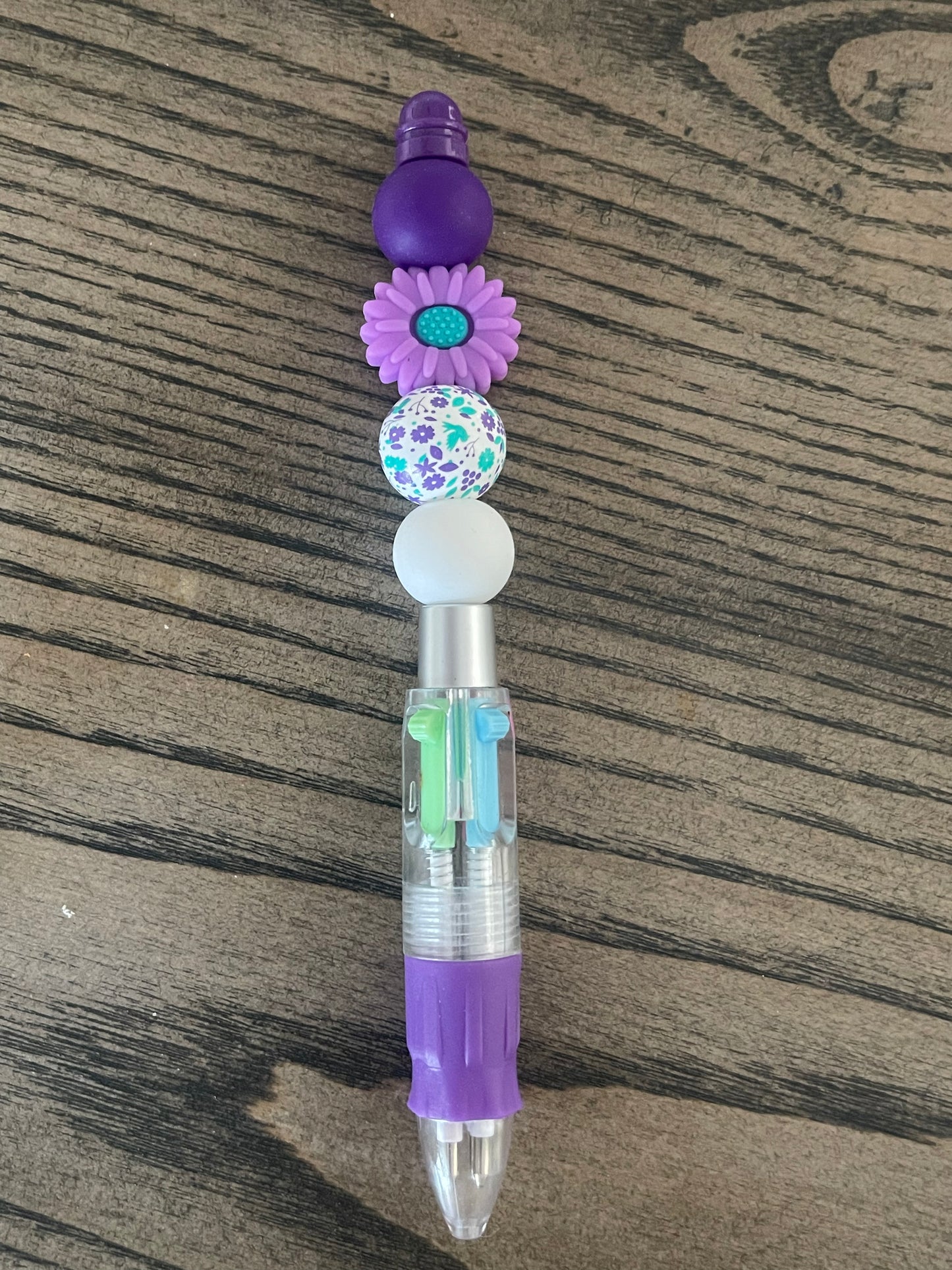 Purple Flower Floral Silicon Bead Pen - 4 color pen