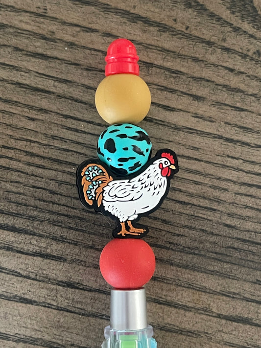 Rooster Chicken Silicon Bead Pen - 4 color pen