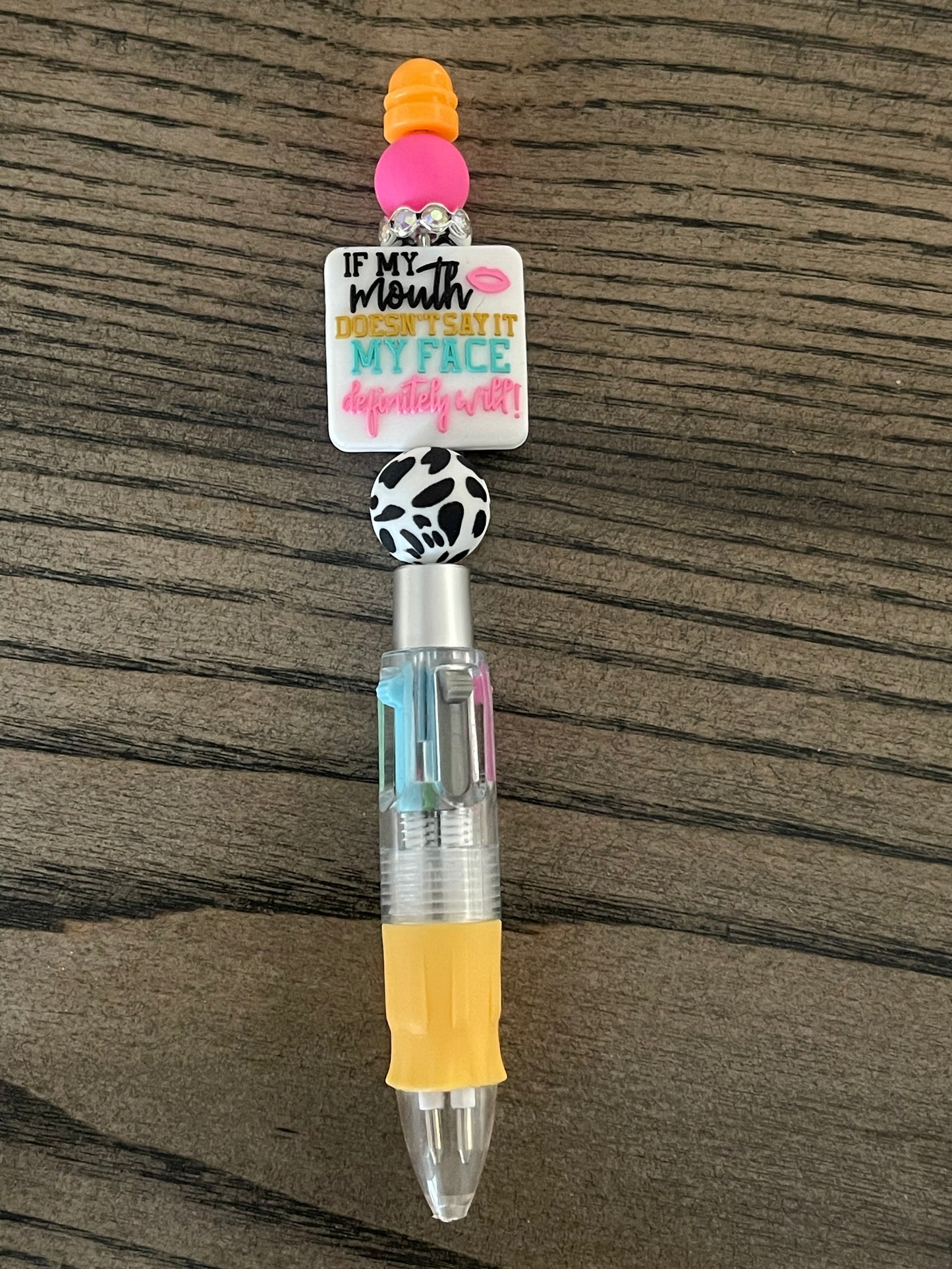 If My Mouth Doesn’t Say It My Face Definitely Will Silicon Bead Pen - 4 color pen