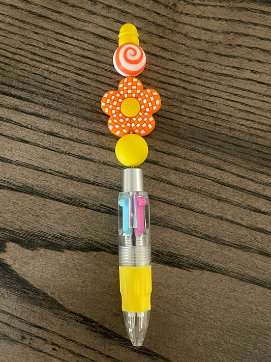 Orange Disco Flower Silicon Bead Pen - 4 color pen