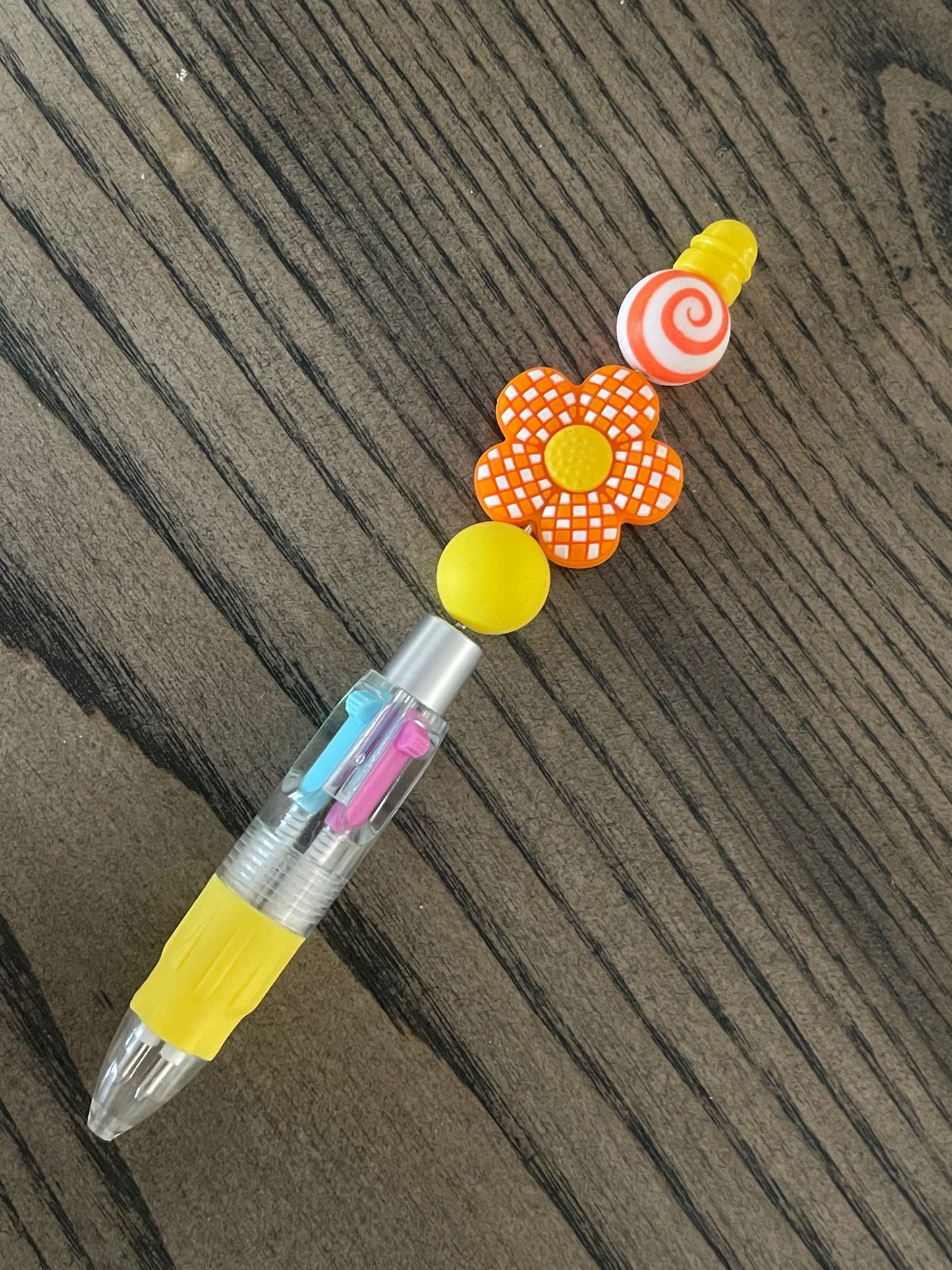 Orange Disco Flower Silicon Bead Pen - 4 color pen