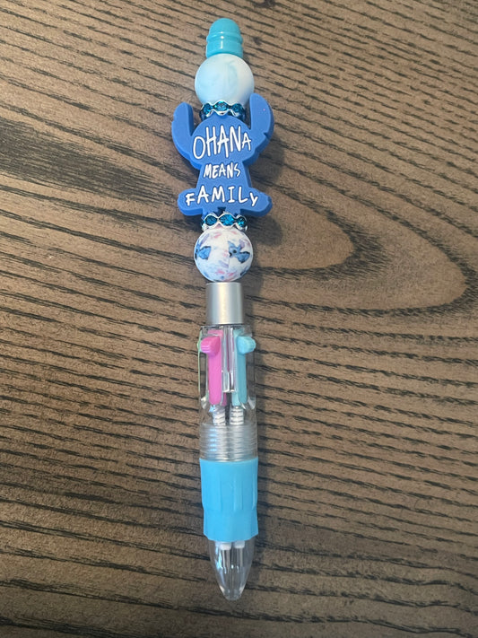 Stitch Ohana Means Family Silicon Bead Pen - 4 color pen